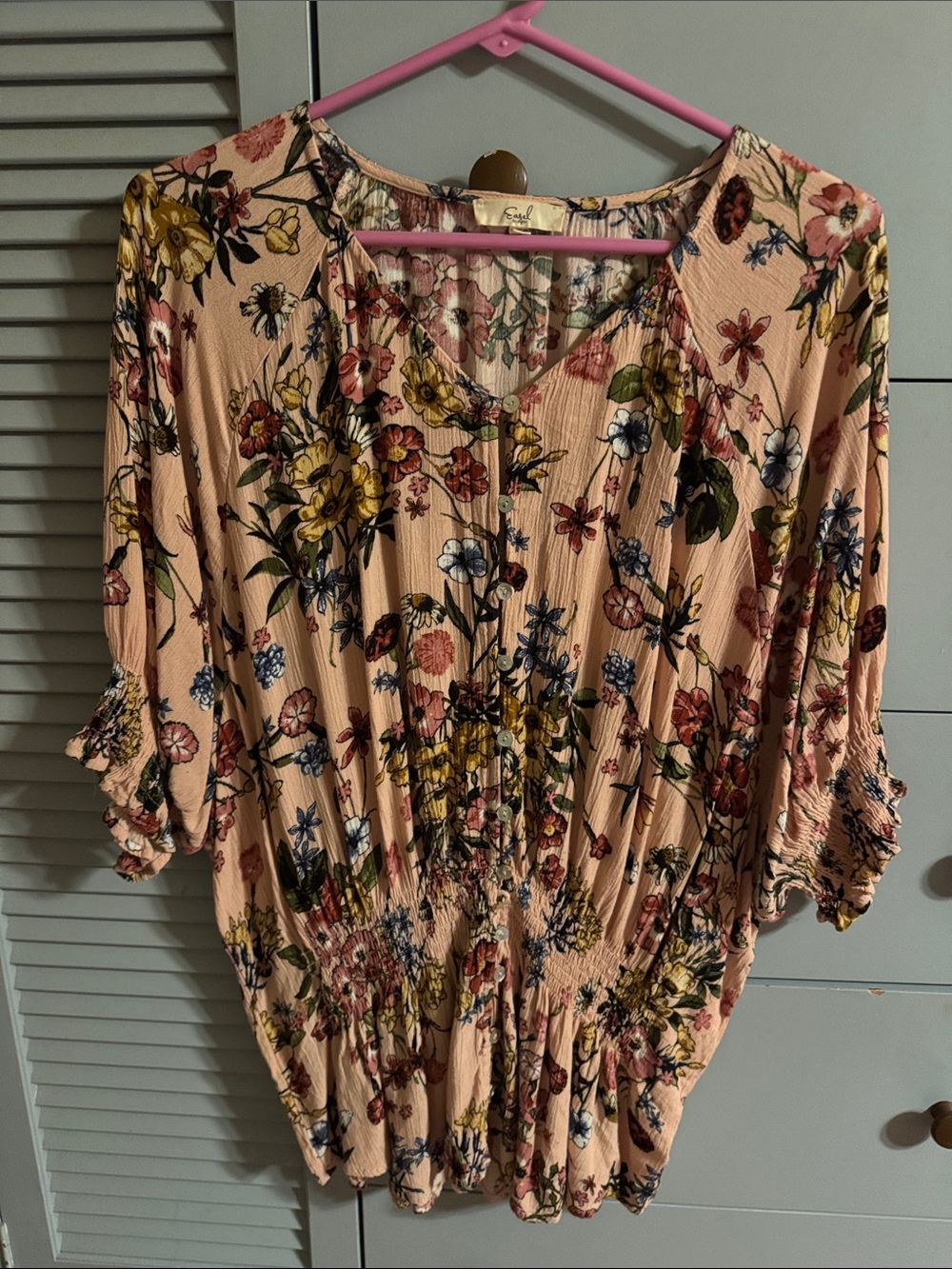 easel Blush Pink Floral Peasant Top